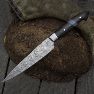 Cuchillo utilitario de acero de Damasco hecho a mano con mango de madera negra y funda de cuero, cuchillo personalizado hecho a mano, venta al por mayor - Product Image 4