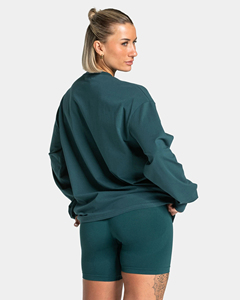 Camiseta de Manga Larga con Cuello Redondo Extra Grande para Mujer, Color Sólido, Tejido de Algodón, Corte Holgado, para Todas las Temporadas, Verde - Product Image 5