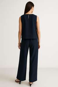 Conjunto elegante de top sin mangas y pantalones de pierna recta para mujer, poliéster, cómodo, ropa informal de oficina, venta al por mayor, indio, pakistaní - Product Image 4