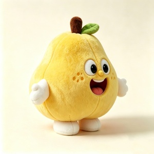 Pera de peluche suave y gorda de color amarillo personalizada con cara sonriente y hoja, linda pera de dibujos animados de peluche con brazos y piernas blancos - Product Image 5
