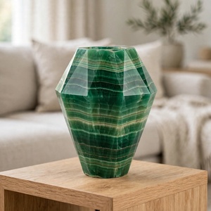 Green Onyx <b>Stone</b> <b>Vase</b> Faceted Geometric Carved <b>Decorative</b> Angular Jewel Cut <b>Vase</b> Handmade Faceted Botanical <b>Stone</b> Showpiece - Product Image 3