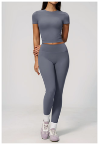 Ensemble de yoga 2 pièces pour femme, nouvelle collection, tendance, épaules dénudées, taille haute, en Spandex/Nylon, respirant, le plus vendu - Product Image 2