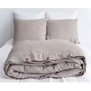 Juego de Funda Nórdica de Lino Lavado Color Taupe Sólido con Botones, Estilo Sencillo para el Hogar - Product Image 6