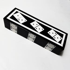 Jeu de dominos de luxe en résine noire et blanche avec boîte de rangement décorative incrustée, jeu de dominos avec boîte de rangement crème - Product Image 6