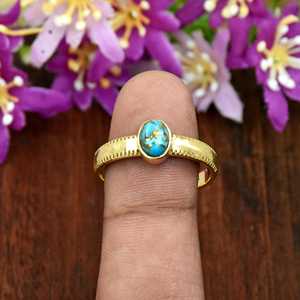 Wholesale Natural Blue Copper <b>Turquoise</b> 18K Gold Vermeil 925 Sterling Silver Vintage Boho Statement Gemstone <b>Rings</b> for Women - Product Image 1