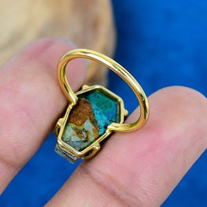 Handmade Boulder <b>Turquoise</b> Coffin Shape <b>Ring</b> Gemstone 18K Gold Micron Over 925 Sterling Silver <b>Ring</b> - Product Image 4