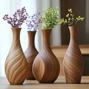 Jarrón Cilíndrico de Madera Vintage con Patrón de Rayas Blancas Incrustadas, Maceta de Madera Maciza Hecha a Mano, Centro de Mesa - Product Image 2
