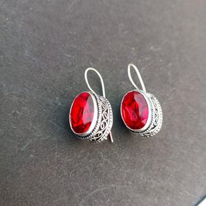 Boucles d'oreilles en grenat rouge, en argent Sterling 925, bijoux de luxe faits à la main, cadeau pour femmes, anniversaire, mariage, fête, Unique - Product Image 1