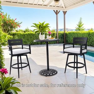 Chaises de bar pivotantes modernes pour l'extérieur, 2 pièces, structure en aluminium, noir ember, pivotantes à 360°, dossier ergonomique, accoudoirs - pour meubles de patio - Product Image 6
