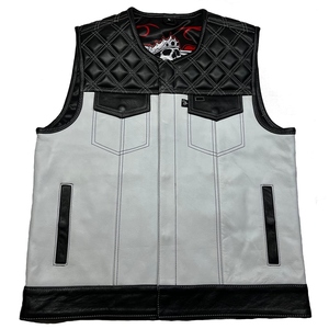 Chaleco de Motociclista para Hombre, Talla Grande, Cuello en V, Acolchado, Negro y Gris, con Bolsillos, Diseño de Calavera, Estilo Otoñal - Product Image 1