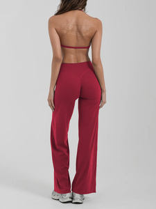 Conjunto de 2 piezas de leggings acampanados y sujetador deportivo halter sin costuras personalizado, de alta calidad, con cintura elástica, ropa de gimnasio para mujer, cintura alta - Product Image 5