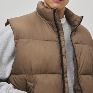 Chaleco acolchado de alta calidad para hombre, con cremallera, cálido para invierno, color marrón, talla grande, con logo frontal, relleno de algodón, para chicos. - Product Image 5