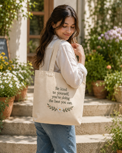 Bolsa de lona con diseño floral bordado Be Kind To Yourself, estilo minimalista, para todas las estaciones - Product Image 4