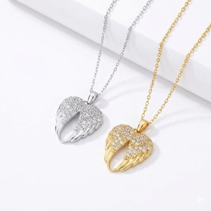 Collier pendentif en forme d'aile d'ange en or massif 14 carats avec diamant cultivé en laboratoire, design plume en argent sterling 925, collier pour femme, bijoux - Product Image 3
