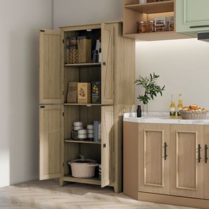 "Modern <b>Freestanding</b> <b>Kitchen</b> Pantry Cabinet with 4 Door & Adjustable Shelves-Farmhouse Style" - Product Image 2