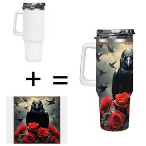 Vaso de acero inoxidable de 40 oz con diseño de cuervo y rosas, taza de viaje - Product Image 1