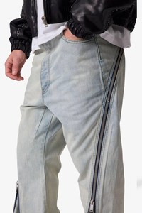 Jeans de Mezclilla para Hombre de Alta Calidad, Personalizados, de Algodón, Marca Americana de Estilo Urbano, Cómodos, Corte Ajustado, Estilo Y2K, con Cierres, Lavado Azul - Product Image 6