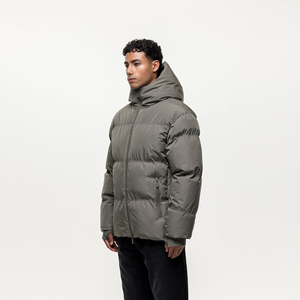 Chaqueta Acolchada con Capucha para Hombre, Color Sólido, Relleno Grueso de Poliéster, Resistente al Viento, Abrigo Casual de Invierno, Corte Regular, Cierre de Cremallera - Product Image 3