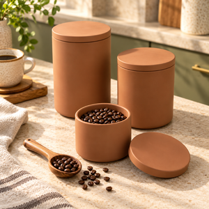 Juego de Recipientes de Cerámica Terracota con Tapas a Juego, Recipientes Redondos para Almacenamiento de Alimentos, Organizador de Cocina de Tres Piezas |   Almacenamiento de despensa - Product Image 4
