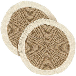 <b>Round</b> Jute Placemats Handmade Braided Natural Fiber <b>Table</b> <b>Mats</b> with Cotton Fringe for Dining Kitchen Wedding Rustic Home Decor - Product Image 3