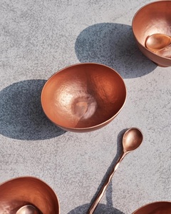 Luxury Copper Pedestal <b>Dessert</b> <b>Bowl</b> <b>Set</b> with Spoons Handcrafted Metal Ice Cream & Fruit Serving <b>Set</b> - Product Image 5