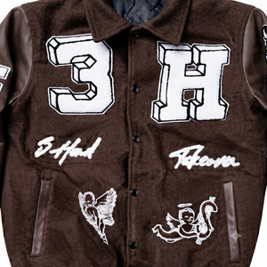 Chaqueta Universitaria Personalizada de Lana Marrón con Mangas de Cuero, Unisex, Estilo Vintage, Parches Bordados, Chaqueta de Béisbol para Invierno - Product Image 6