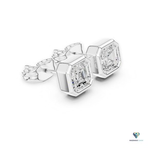2.50 TCW White <b>Gold</b> Asscher Cut Lab Grown Diamond <b>Pendant</b> and Earring Set in 14K <b>Solid</b> <b>Gold</b> Bezel Set Geometric Fine Jewelry Set - Product Image 4