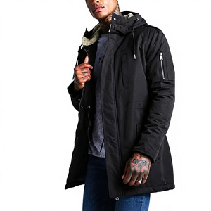 Men's <b>Long</b> Hooded Puffer Jacket Solid Color Windproof Casual Winter <b>Coat</b> with Zipper and Fleece Lining - Product Image 6