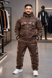 REXFIT SPORTS 2026 Custom <b>Men</b>’s Brown Nylon Tracksuit Set Full Zip Hooded <b>Jacket</b> and Pants Printed Panels Custom Sportswear - Product Image 5