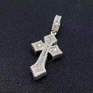 Iced Out D Color Baguette Cut Moissanite Diamond Three Combined Cross Pendant <b>Tennis</b> <b>Necklace</b> Hiphop Jewelry for Men - Product Image 3