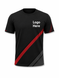 T-shirt sportif géométrique noir et rouge pour homme, manches courtes, col rond, séchage rapide, imprimé par sublimation, coupe classique - Product Image 2