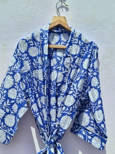 Bata de Baño Informal para Mujer, con Estampado Floral, Tejida, Cuello en V, con Cordón Ajustable, Manga 3/4, Largo hasta el Tobillo, 100% Algodón, Transpirable, para Verano - Product Image 2