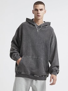 <b>Men</b> Vintage Washed Hoodie Oversized <b>Pullover</b> Sweatshirt Fleece Hooded Sweatshirt Custom Logo Streetwear - Product Image 1