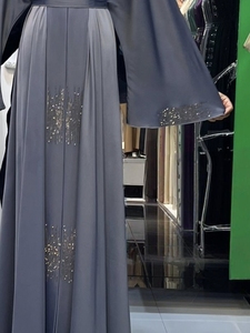 Abaya d'été tendance, style Dubaï, ornée de perles et de sequins, à manches longues, traditionnelle musulmane, faite à la main, pour mariage, respirante, col en V pour femme - Product Image 2