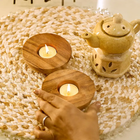 Porte-bougie rond en bois |   Fait main en bois |   Décoration rustique pour la maison |   Support de bougie minimaliste pour centre de table par B H Brothers