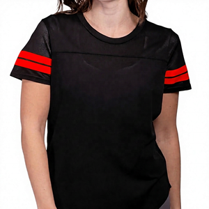 T-shirt décontracté pour homme, noir uni, à manches courtes, col rond, respirant, tricoté, coupe classique, avec rayures jaunes - Product Image 2