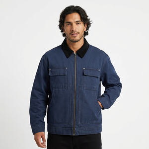Navy Blue Men's <b>Denim</b> Jacket Style Full-Zip Turn-down Collar Regular Fit Cotton <b>Material</b> Autumn Wear - Product Image 3