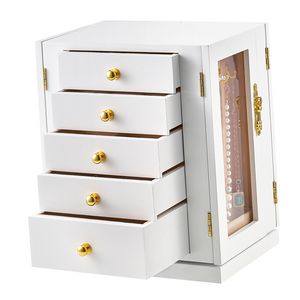 Organizzatore di Gioielli in Acrilico con 5 Cassetti Spaziosi e 4 Ganci per Collane su Ogni Lato (Rotazione a 360°) - Product Image 1