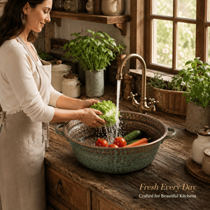 Handcrafted <b>Round</b> Copper Vessel Wash <b>Basin</b> with Side Handles Hammered Bathroom Sink Luxury Countertop <b>Basin</b> for Home Hotel Villa - Product Image 4