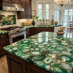 เคาน์เตอร์หินอาเกตสีเขียวหรูหรา ทำด้วยมือจากอัญมณีธรรมชาติ สำหรับห้องครัวและห้องน้ำ เฟอร์นิเจอร์ตกแต่งหินมีค่าทันสมัย - Product Image 3