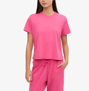 เสื้อยืดครอปทรงบ็อกซี่ คอกลม แขนสั้น สีชมพูบับเบิ้ลกัม ผ้าฝ้าย 100% เนื้อนุ่ม สวมใส่สบาย เหมาะกับทุกฤดูกาล - Product Image 2