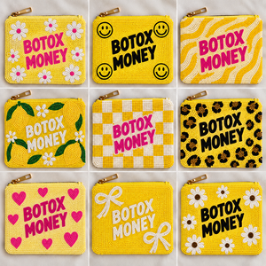 Botox <b>money</b> Beaded Coin Purse Yellow Beaded Embroidery Zipper <b>Pouch</b> Customizable Design Small Wallet Wholesale Fashion Accessory - Product Image 1