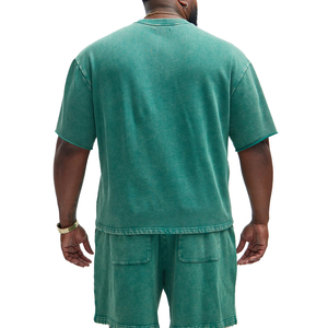 Oversized Solid <b>Green</b> Short Sleeve O-Neck <b>T</b>-<b>Shirt</b> Men Casual Knit Jersey Fit Regular Length <b>Plain</b> Washed Cotton Top - Product Image 5
