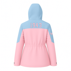 Gamma Phi delta Sorority Hooded Rain Jacket Bulk Soft Shell Varsity Jacket High Quality Women's Waterproof Rain Shell - Product Image 4