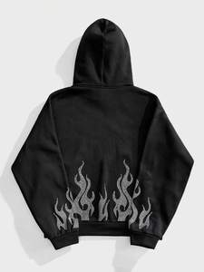 Sweat-shirts à capuche en molleton de coton court avec strass motif flamme pour hommes, streetwear, vêtements d'hiver graphiques, fabrication sur mesure, approvisionnement en gros - Product Image 2