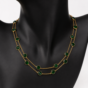 Collar llamativo de cadena de eslabones de aleación de zinc y latón chapado en oro antiguo con ónix verde natural, clásico y sólido, regalo para mujer, ideal para bodas. - Product Image 4