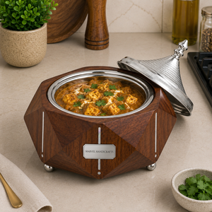 Marvel Handicrafts Geometric Wooden Finish Stainless Steel Insulated Casserole Premium Thermal Hot <b>Food</b> <b>Server</b> Luxury Dining - Product Image 2