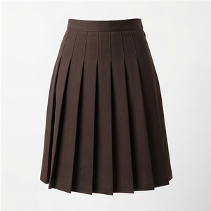 Women Pleated Knee-Length Skirt Solid Color Regular Waist Woven Fabric All Seasons Style - Product Image 1