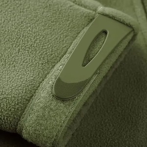 Men's Olive Green Fleece <b>Jacket</b> Stand Collar Zipper Closure Multiple Pockets Breathable Regular Fit Outdoor Wear - Product Image 4