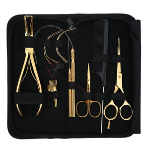 Kit de herramientas para extensiones de cabello con microanillos y nanoanillos dorados al por mayor, con alicate removedor de cuentas, gancho para enhebrar y tijeras de corte para salón. - Product Image 6